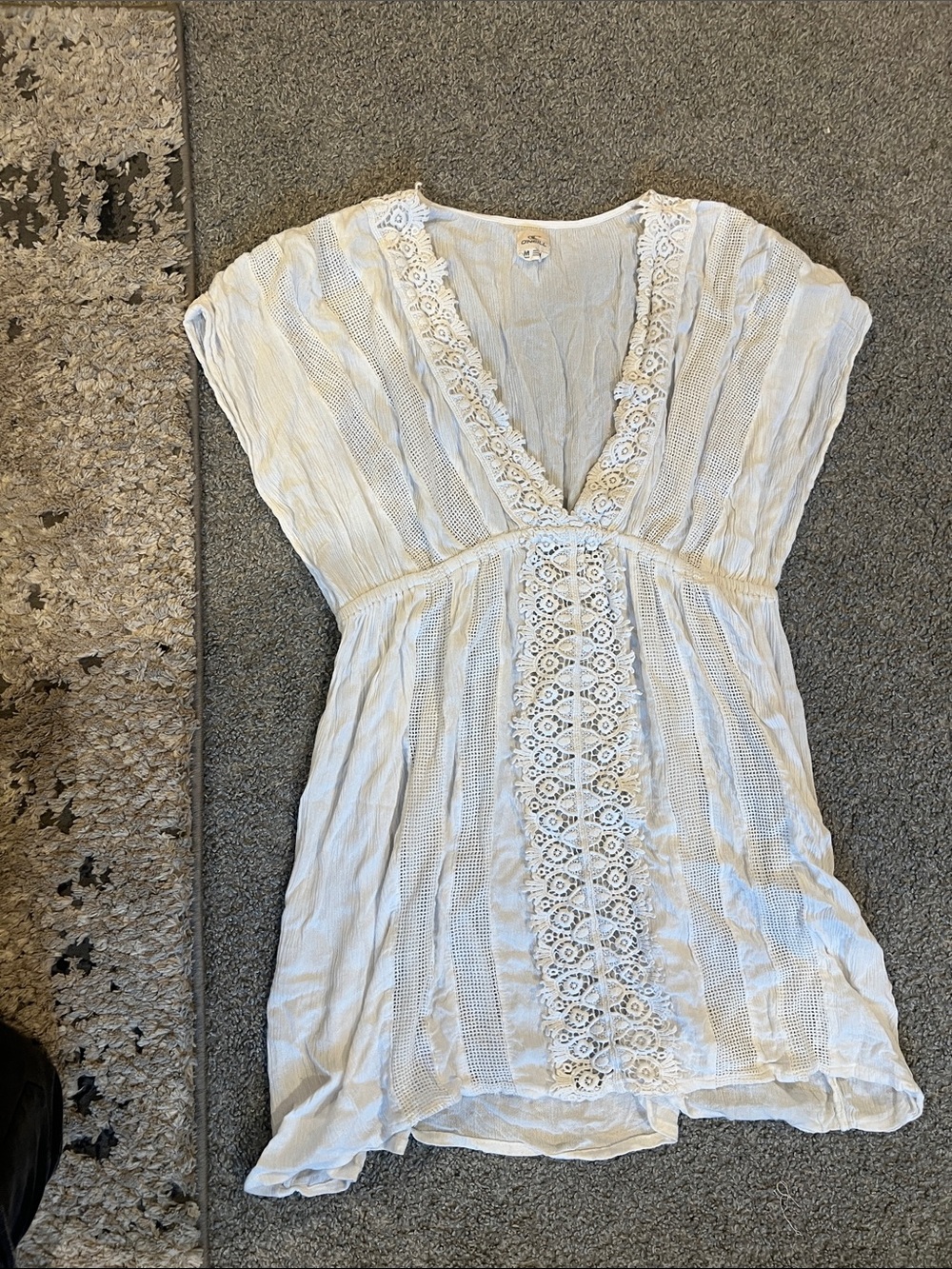 O'Neill White Crochet-Trim Tunic Top